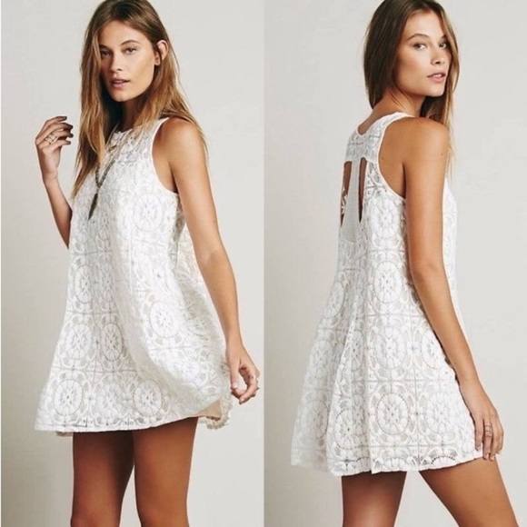 Free People Wallflower Cream Nude Lace Tent Style Mini Dress - Picture 1 of 16